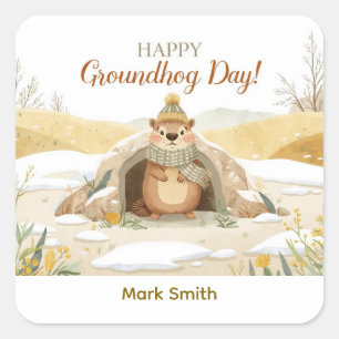 Groundhog Day Watercolor Stickers Cute Classroom