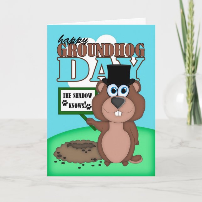 Groundhog Day With Cute Cartoon Groundhog Card (Front)
