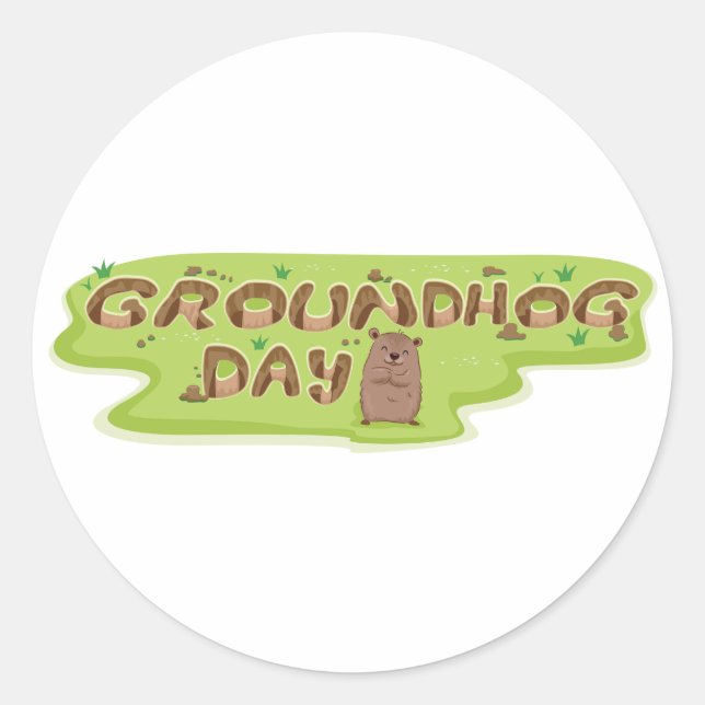 Groundhog Day Wood Lettering Classic Round Sticker (Front)