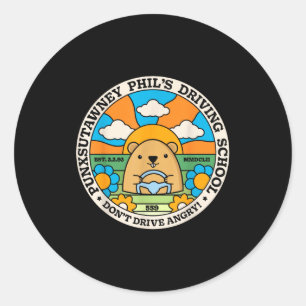Groundhog Driving School Funny Men Women Retro Rod Classic Round Sticker