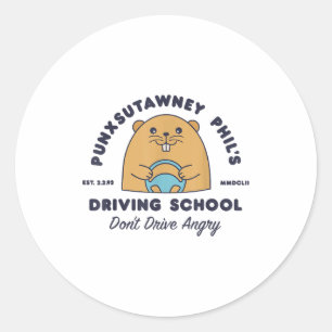 Groundhog Driving School Funny Men Women Retro Rod Classic Round Sticker