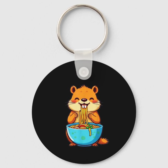 Groundhog Eating Ramen Happy Groundhog Day Key Ring (Front)