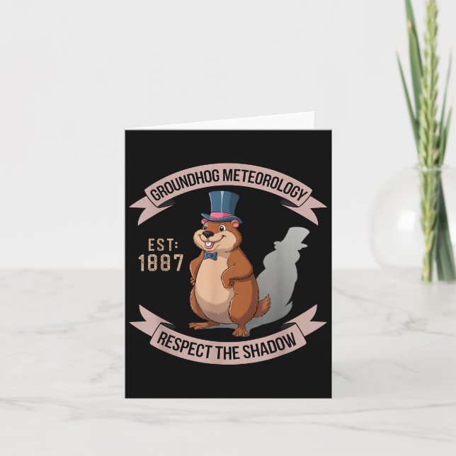 Groundhog Funny Uni Adults Kids Black Short Sleeve Card (Front)