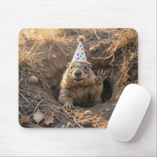 Groundhog In a Birthday Party Hat Mouse Pad