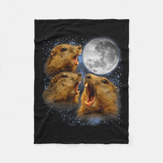 Groundhog Lover Groundhog Howling At The Moon Meme Fleece Blanket (Front)