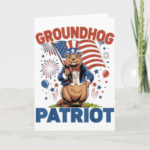 Groundhog Patriot American Flag 4th Of July Celebr Card
