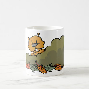Groundhog Peeking Through Autumn Bushes Coffee Mug