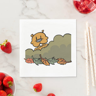 Groundhog Peeking Through Autumn Bushes Napkin