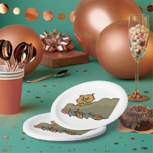 Groundhog Peeking Through Autumn Bushes  Paper Plate
