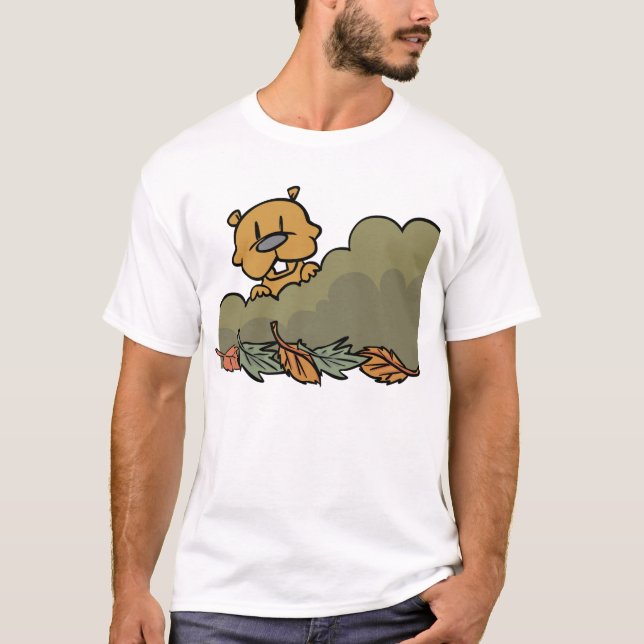 Groundhog Peeking Through Autumn Bushes  T-Shirt (Front)
