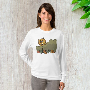 Groundhog Peeking Through Autumn Bushes  T-Shirt