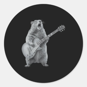 Groundhog Playing Guitar Rock Happy Groundhog Day  Classic Round Sticker
