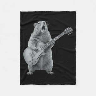Groundhog Playing Guitar Rock Happy Groundhog Day Fleece Blanket
