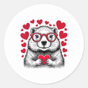 Groundhog Red Heart Shape Valentines Day Animal Lo Classic Round Sticker
