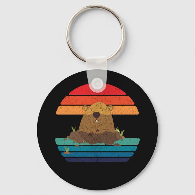 Groundhog Retro Woodchuck Groundhog Day Key Ring (Front)