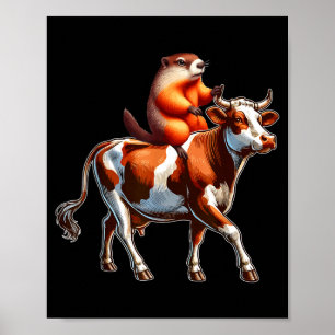 Groundhog Riding Cow Costume Family Kids Toddler  Poster