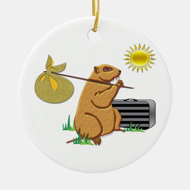 Groundhog Runs Away Ceramic Tree Decoration (Front)