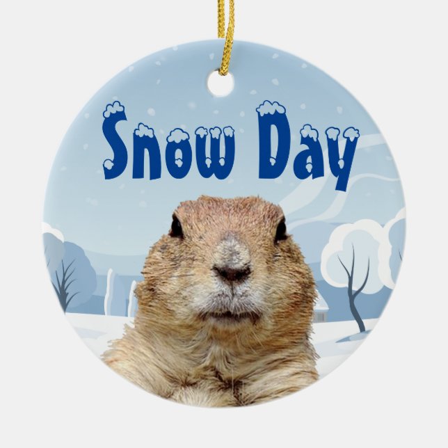 Groundhog Snow Day Ceramic Tree Decoration (Front)