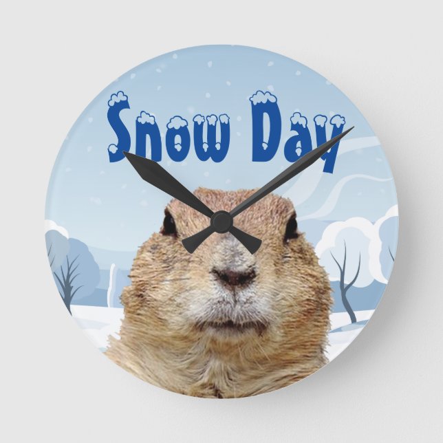 Groundhog Snow Day Round Clock (Front)