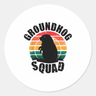 Groundhog Squad Retro Sunset Style  Classic Round Sticker