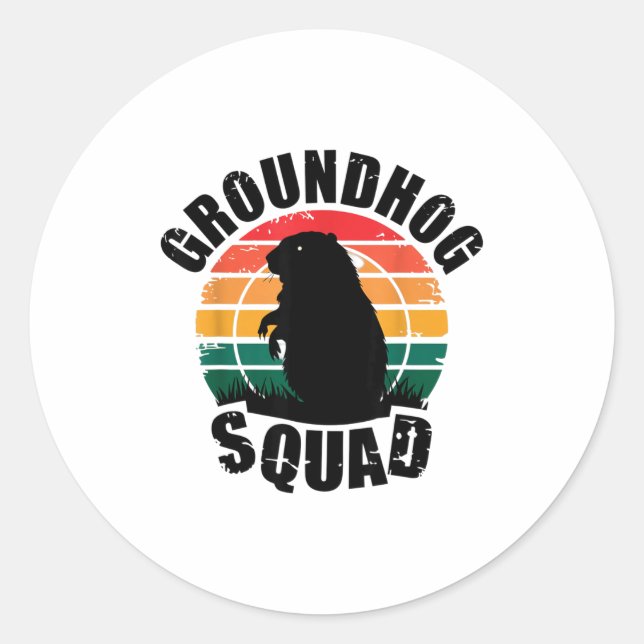 Groundhog Squad Retro Sunset Style  Classic Round Sticker (Front)