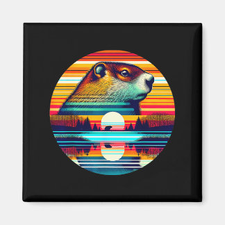 Groundhog Sunset Retro Style Safari Vintage 70s _1 Magnet