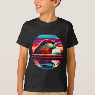 Groundhog Sunset Retro Style Safari Vintage 70s  T-Shirt