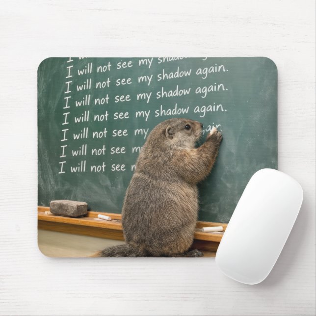 Groundhog Writing Lines on a Green Chalkboard Mouse Pad (With Mouse)