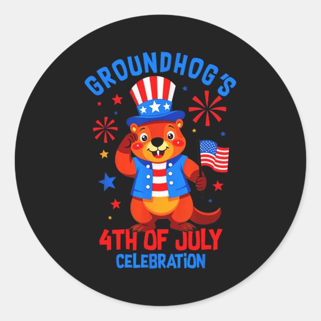 Groundhogs 4th Of July Celebration Patriotic Ameri Classic Round Sticker (Front)