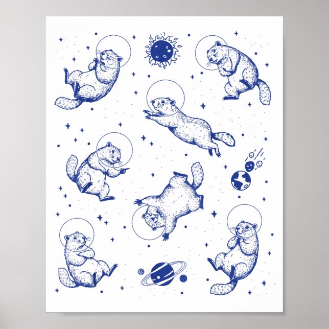 Groundhogs Astronaut In Space Funny Retro Groundho Poster (Front)