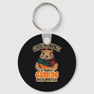 Groundhogs Prefer Gaming Over Winter February Key Ring