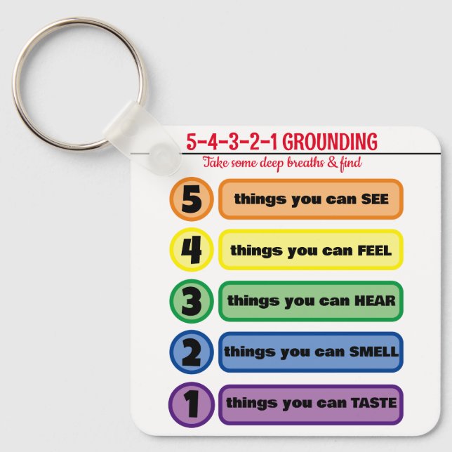 Grounding Technique for Anxiety/Stress 5 Senses  Key Ring (Front)
