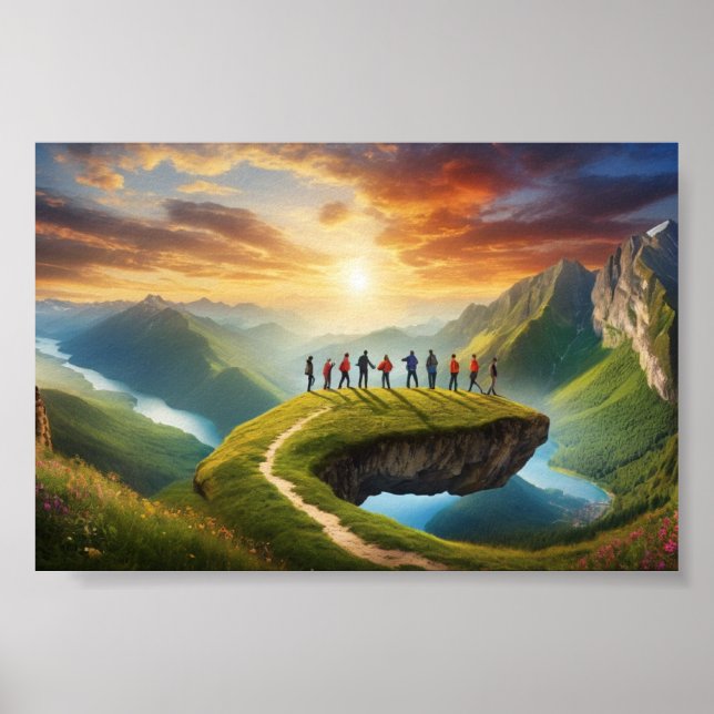 Group Adventure at Sunrise - Scenic Mountain Wall  Poster (Front)