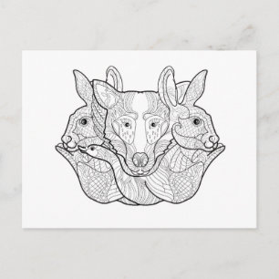 Group Animal Doodle Postcard