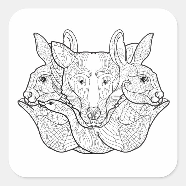 Group Animal Doodle Square Sticker (Front)