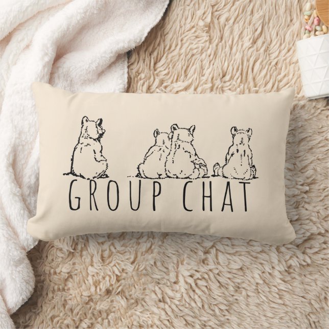 Group Chat Cute Bears Cream Lumbar Cushion (Blanket)