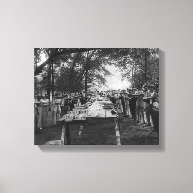 Group Eating Large Pieces of Watermelon Canvas Print (Front)