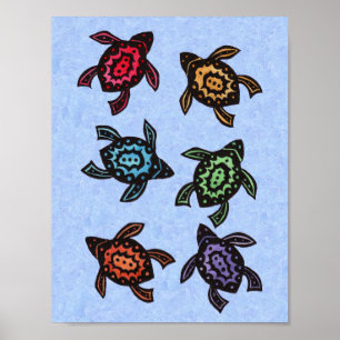 Group Fantasy Abstract Turtles Colourful Shells Poster