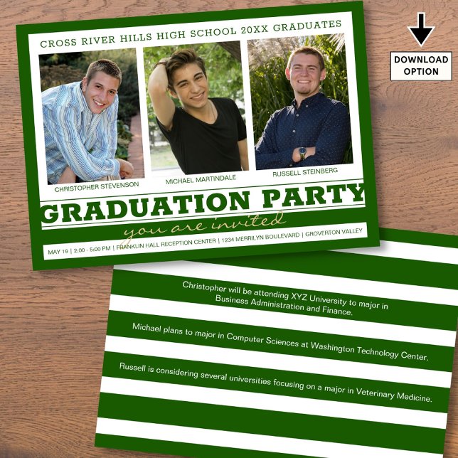 Group Graduation Party 3 Photos Green Invitation (Creator Uploaded)