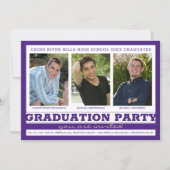 Group Graduation Party 3 Photos Purple Invitation (Front)