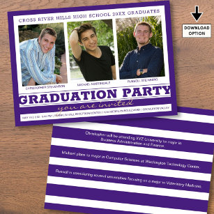 Group Graduation Party 3 Photos Purple Invitation
