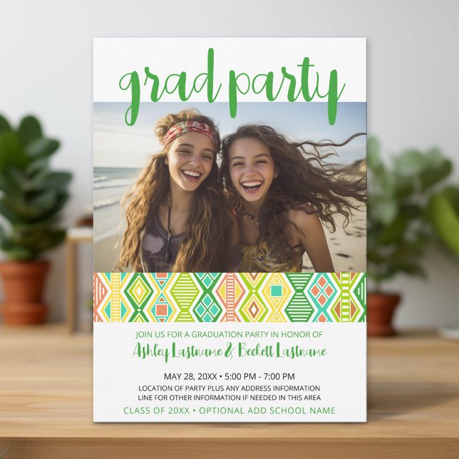 Group Graduation Party - Colourful Tribal Pattern Invitation (Group Graduation Party Invitation)