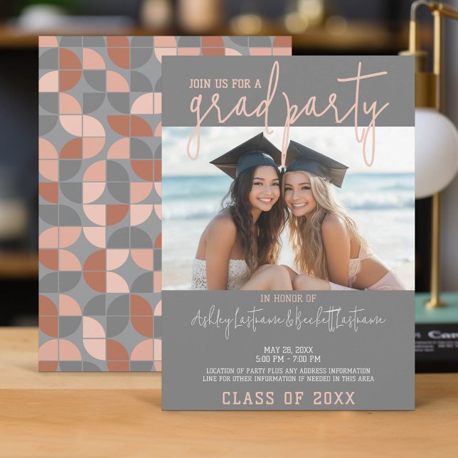 Group Graduation Party - Twin 2 Graduates Invitation (Group Graduation Party Invitation)
