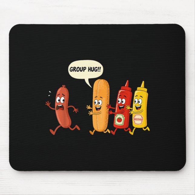 Group Hug Sausage Bun Chup Mustard Funny Hotdog Mouse Pad (Front)