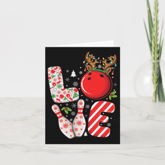 Group Matching Xmas Bowling Ball And Pins Christma Card (Front)
