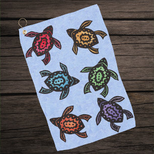Group of Abstract Black Turtles Colourful Shells Golf Towel