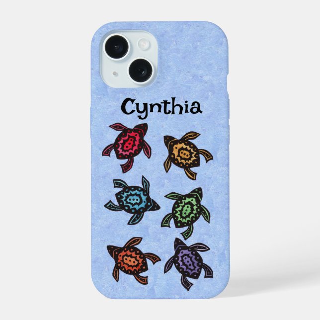 Group of Black Abstract turtles Colourful Shells iPhone 15 Case (Back)