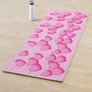 Group of Bright Pretty Hearts shades of Pink Dots Yoga Mat