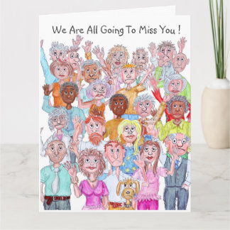 Group of Cartoon People Waving Goodbye Card