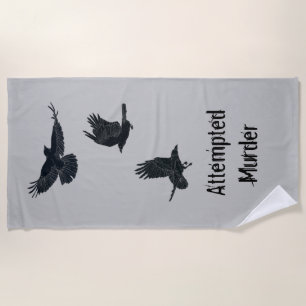Group of Crows Murder Birds Black Silhouette Beach Towel
